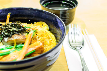 Tonkatsu with rice and egg, Japanese food style.