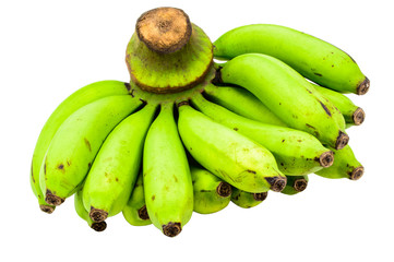 Green bananas raw bunch isolated on white background.