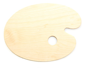 wooden art palette isolated on white