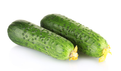 Fresh cucumbers isolated on white.