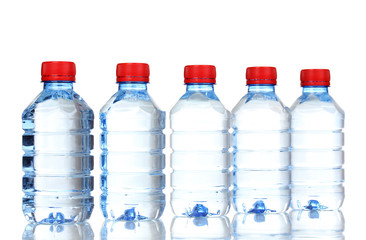 plastic bottles of water isolated on white