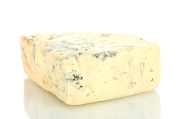 Cheese with mold isolated on white background close-up
