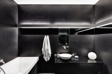 Modern minimalism style bathroom interior in black