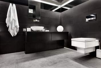 Modern minimalism style bathroom interior in black