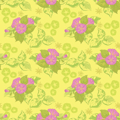 Seamless background, flowers and leaves