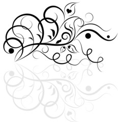 Black and white floral design element.