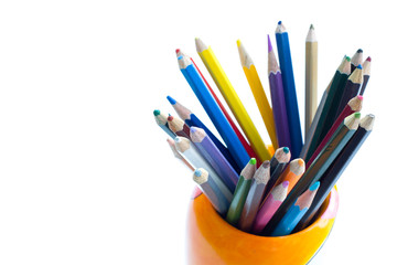 color crayons on the white background