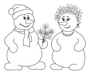Snowballs with Christmas bouquet, outline