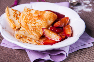 crepes with caramelised plums