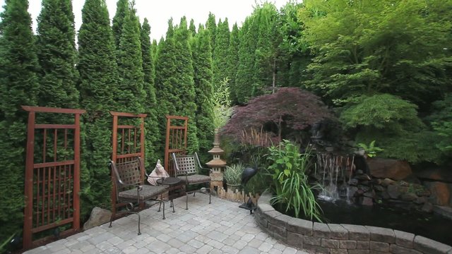 Waterfall Pond in Stone Paver Patio