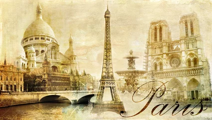 Fotobehang mooi Parijs - vintage ansichtkaart © Freesurf