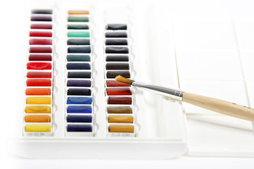 gouache with two brushes