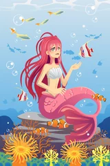 Poster Im Rahmen Meerjungfrau im Ozean © artisticco