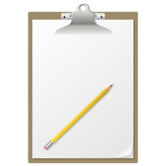 Blank paper on clipboard with pencil