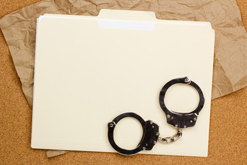 Handcuffs and Folder - obrazy, fototapety, plakaty