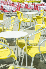 Empty tables of street cafe