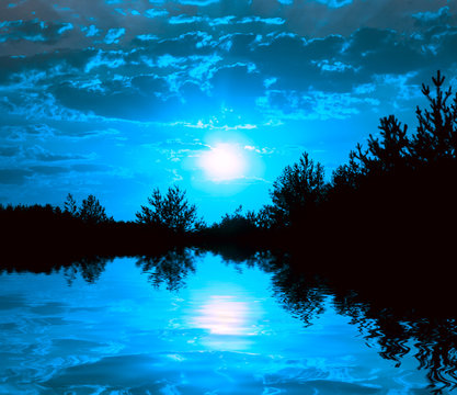 night scene on lake