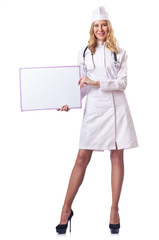 Woman doctor with blank board