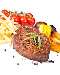 Delicious beef steak, isolated on white background