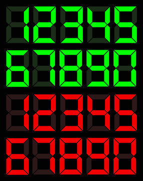 Set of green and red digital number