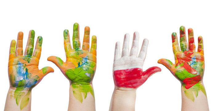 Painted hands of child isolated on white background