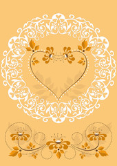 Openwork frame with orange flowers and hearts