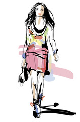 Fashion model. Woman. Sketch. Hand-drawn Vector illustration