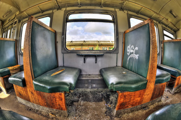 Old vandalized railcar compartment