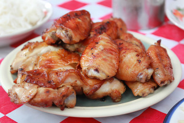 Grilled chicken are cooked in the restaurant