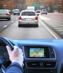 Papier Peint photo Voitures rapides Highway driving fast with gps