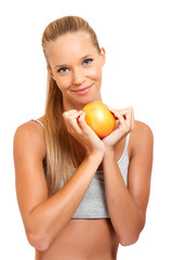 portrait of a healthy woman with an orange