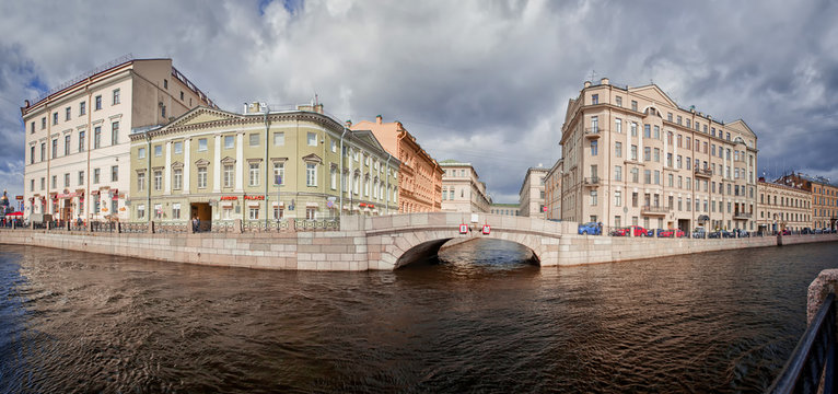 Panorama of buildinga on canal in Saint Petersburg, Russia