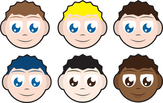 Various kid faces with different hair colors