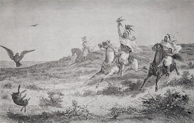 chasse au faucon. gravure F. Meaulle 1893
