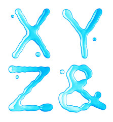 Water drops font on white background