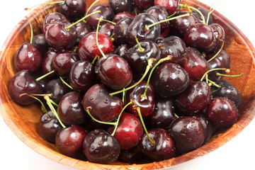 Cherries in bowl on white