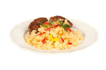 Chicken schnitzel and pasta