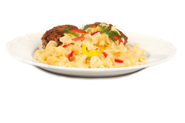 Chicken schnitzel and pasta