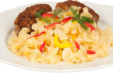 Chicken schnitzel and pasta