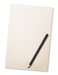 sheet of paper with pencil isolated on white