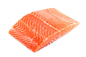 raw big salmon bar over white background