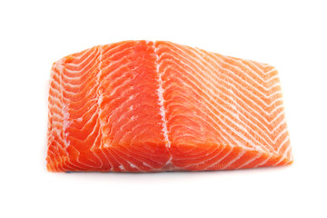 raw big salmon bar over white background