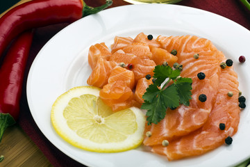 salmon on white plate