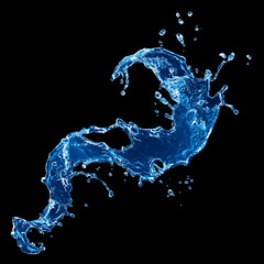blue water splash isolated on black background