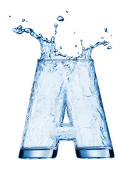 One letter of the alphabet. Water splash in a glass