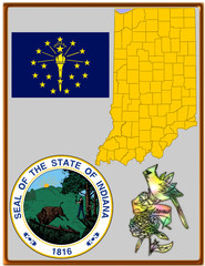 USA state Indiana flag map coat bird