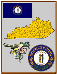 USA state Kentucky flag map coat bird