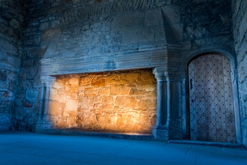 Cold and warm light in a medieval castle