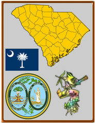 USA state South Carolina flag map coat bird