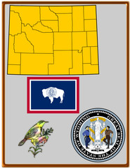 USA state Wyoming flag map coat bird